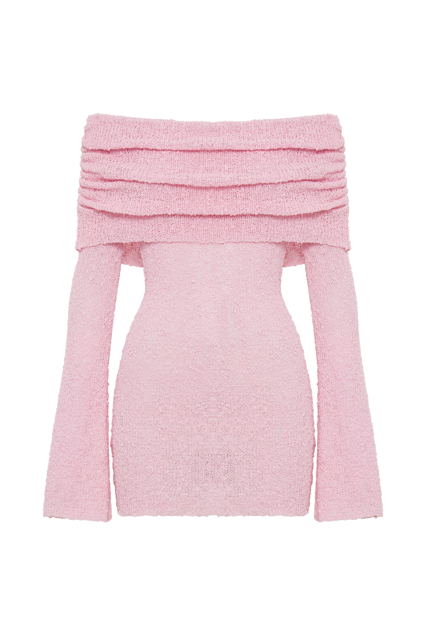 Marisol Off Shoulder Boucle Mini Dress - Baby Pink