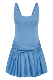 Alvara Cotton Puffy Mini Dress - Iris Blue