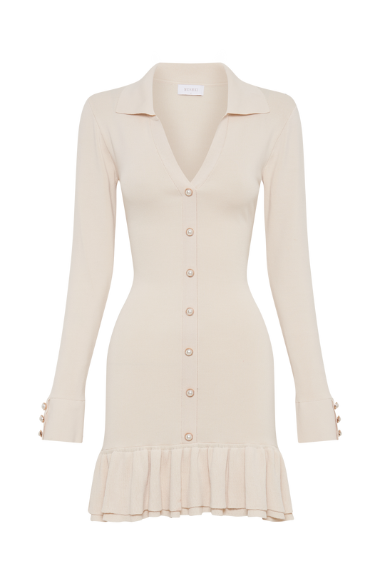 Pareesa Contrast Frill Mini Dress - Cream