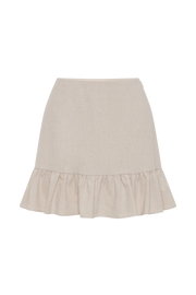 Delfina Linen Mini Skirt With Ruffle - Natural