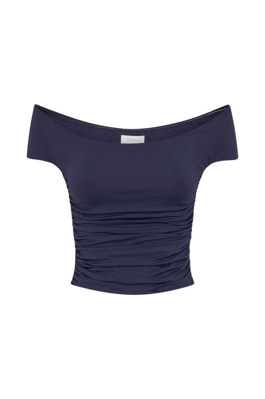 Piper Ruched Off Shoulder Top - Navy