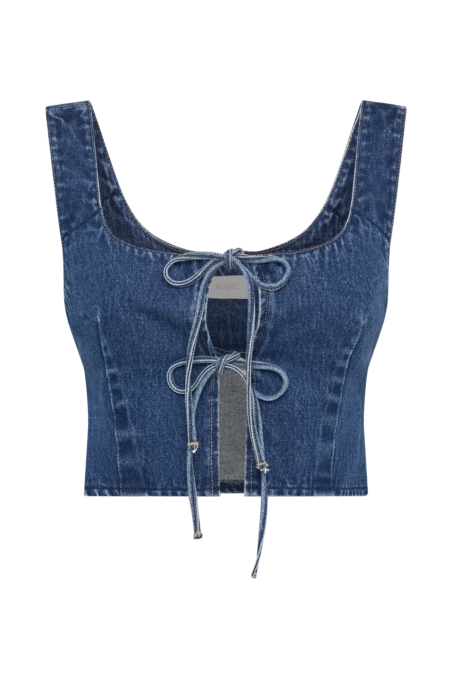 Heather Denim Tie Front Top - Dark Blue #9
