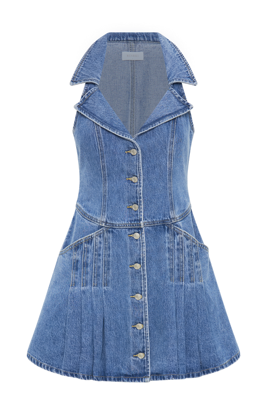 Porter Collared Denim Mini Dress - 70'S Blue