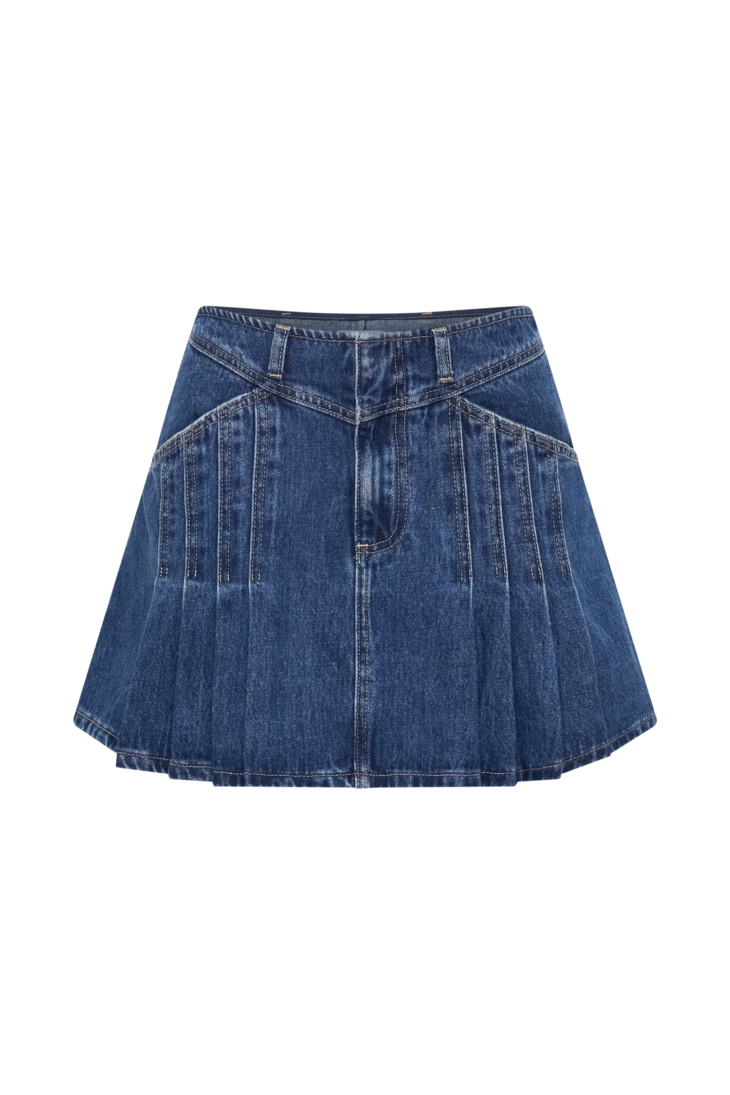 Heather Denim Pleated Mini Skirt Dark Blue XXS