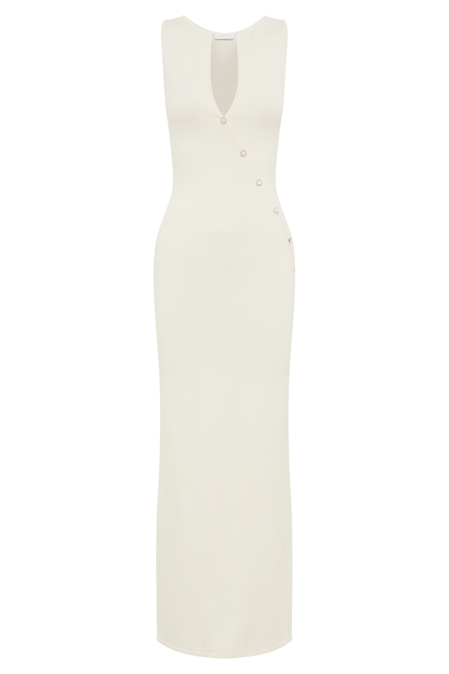 Marina Sleeveless Buttoned Knit Midi Dress - Ivory