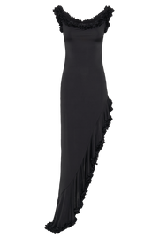 Arielle Off Shoulder Ruffle Midi Dress - Black