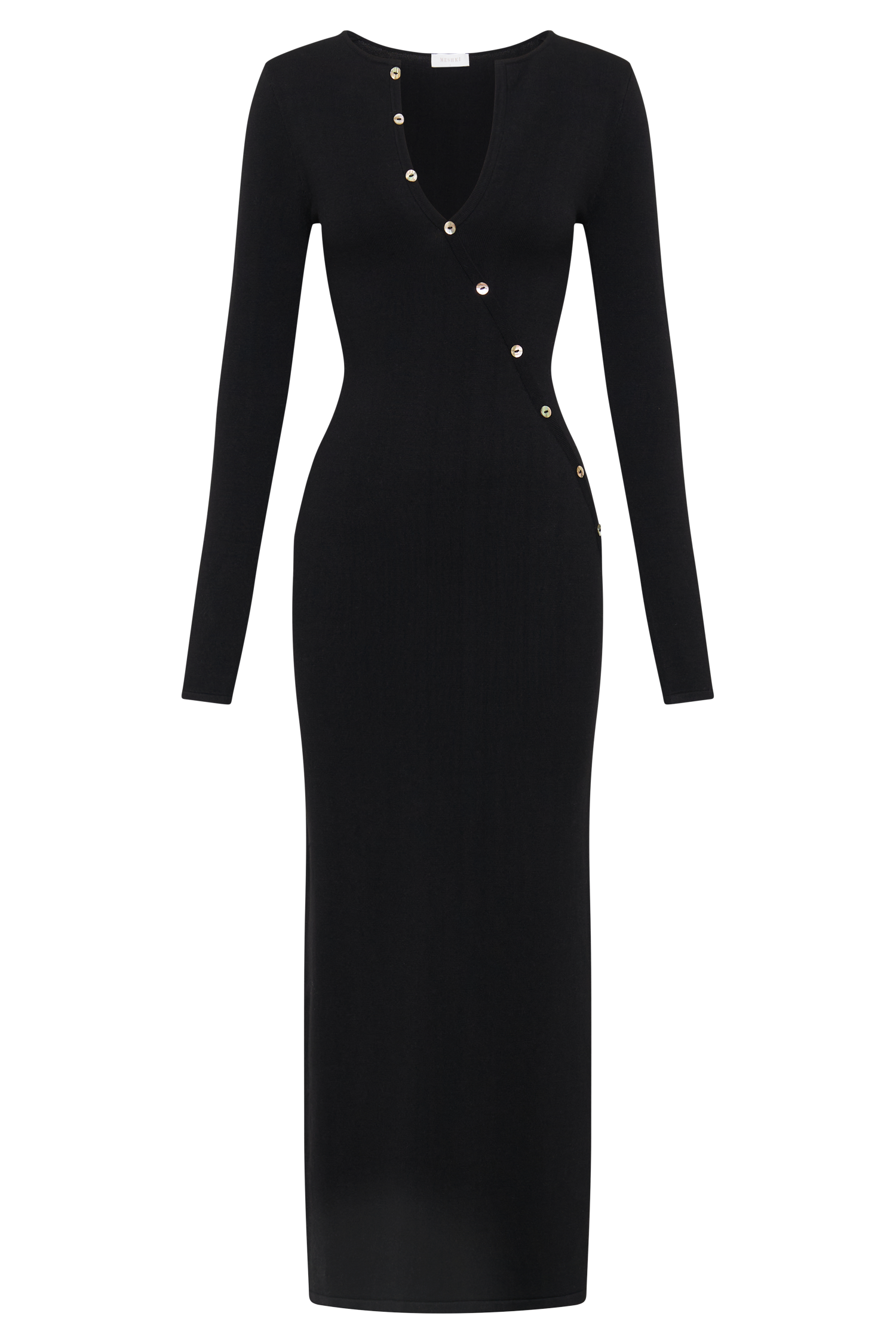 Maria Long Sleeve Buttoned Knit Maxi Dress - Black #6