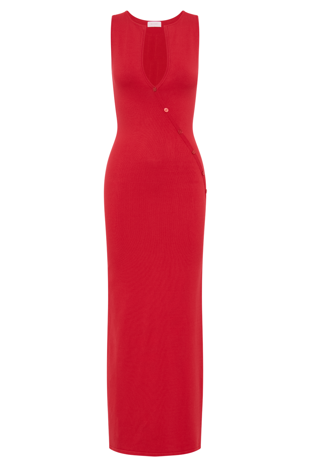 Marina Sleeveless Buttoned Knit Midi Dress - Pomegranate