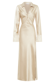 Whitley Satin Collared Maxi Dress - Gold