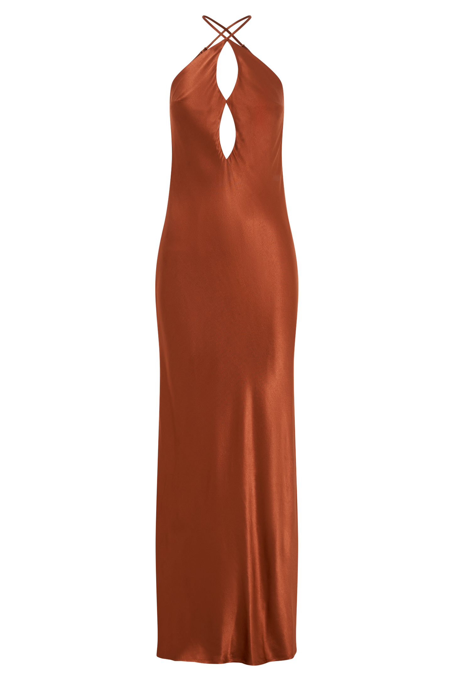 Lucia Satin Cut Out Maxi Dress - Burnt Orange