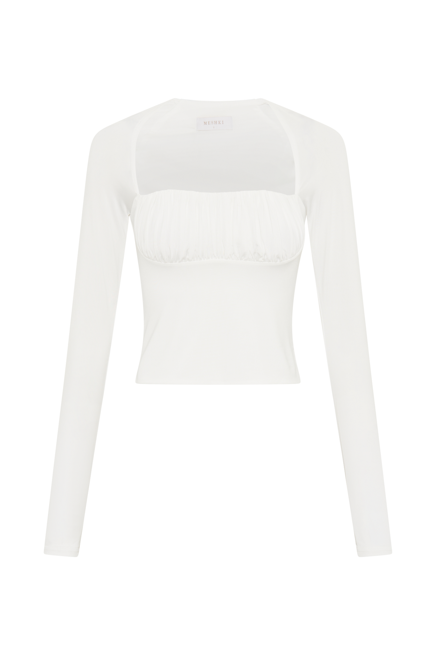 Billie Slinky Ruched Long Sleeve Top - White