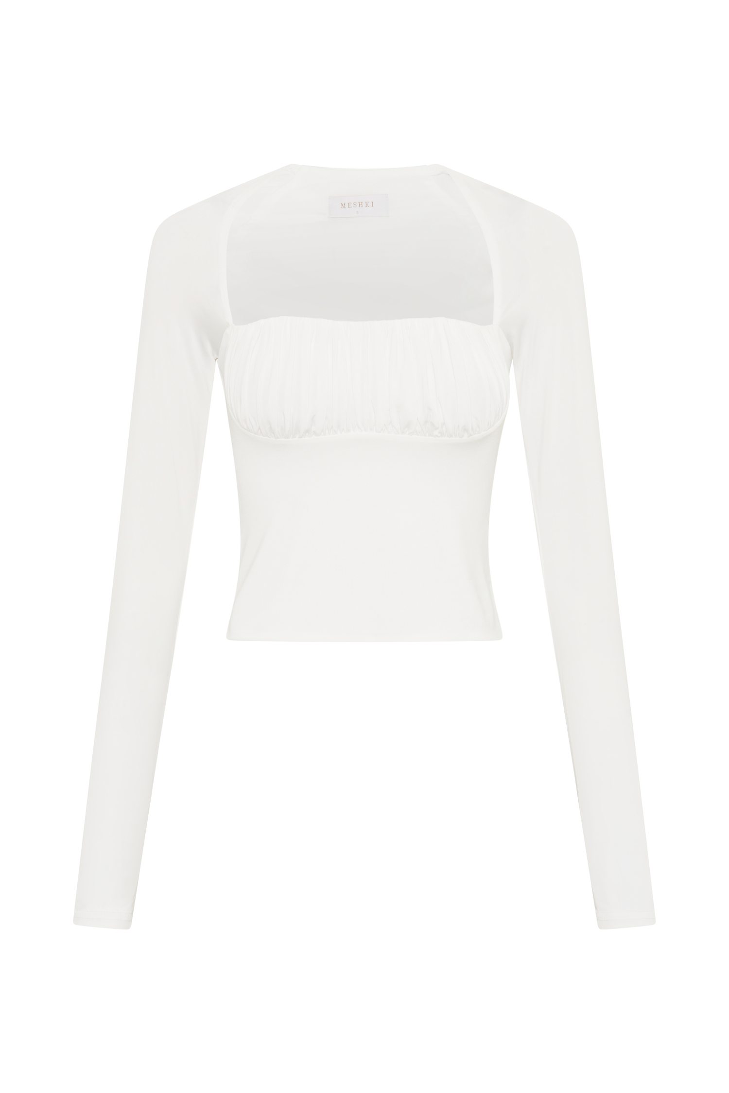 Billie Slinky Ruched Long Sleeve Top - White #10