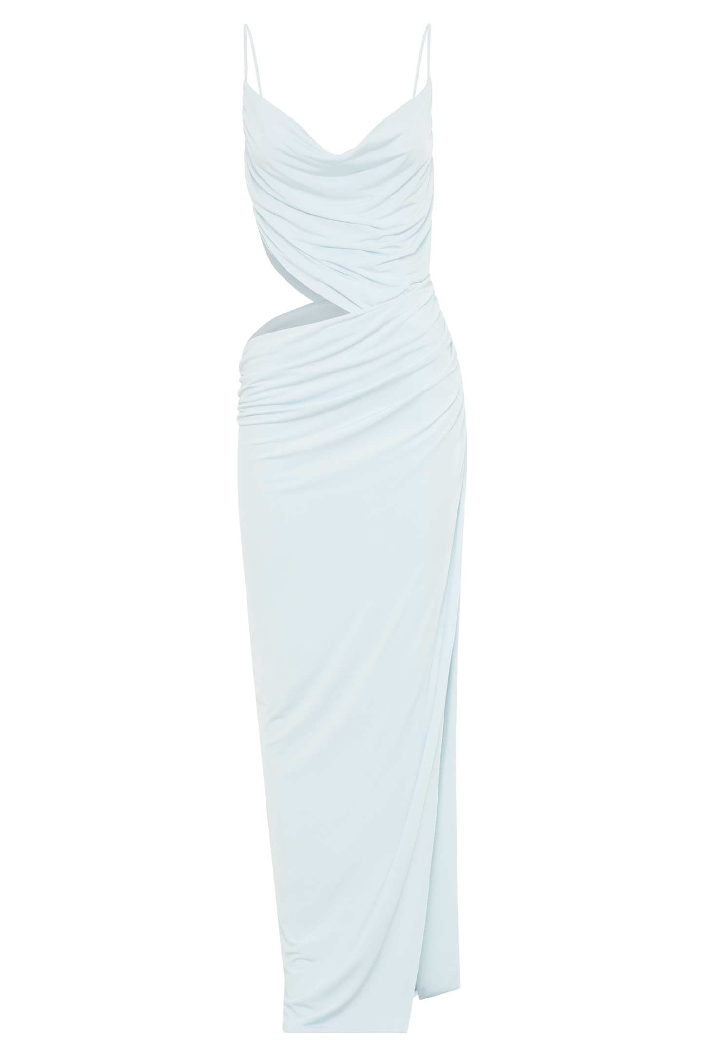 Jemma Draped Slinky Maxi Dress - Sky Blue