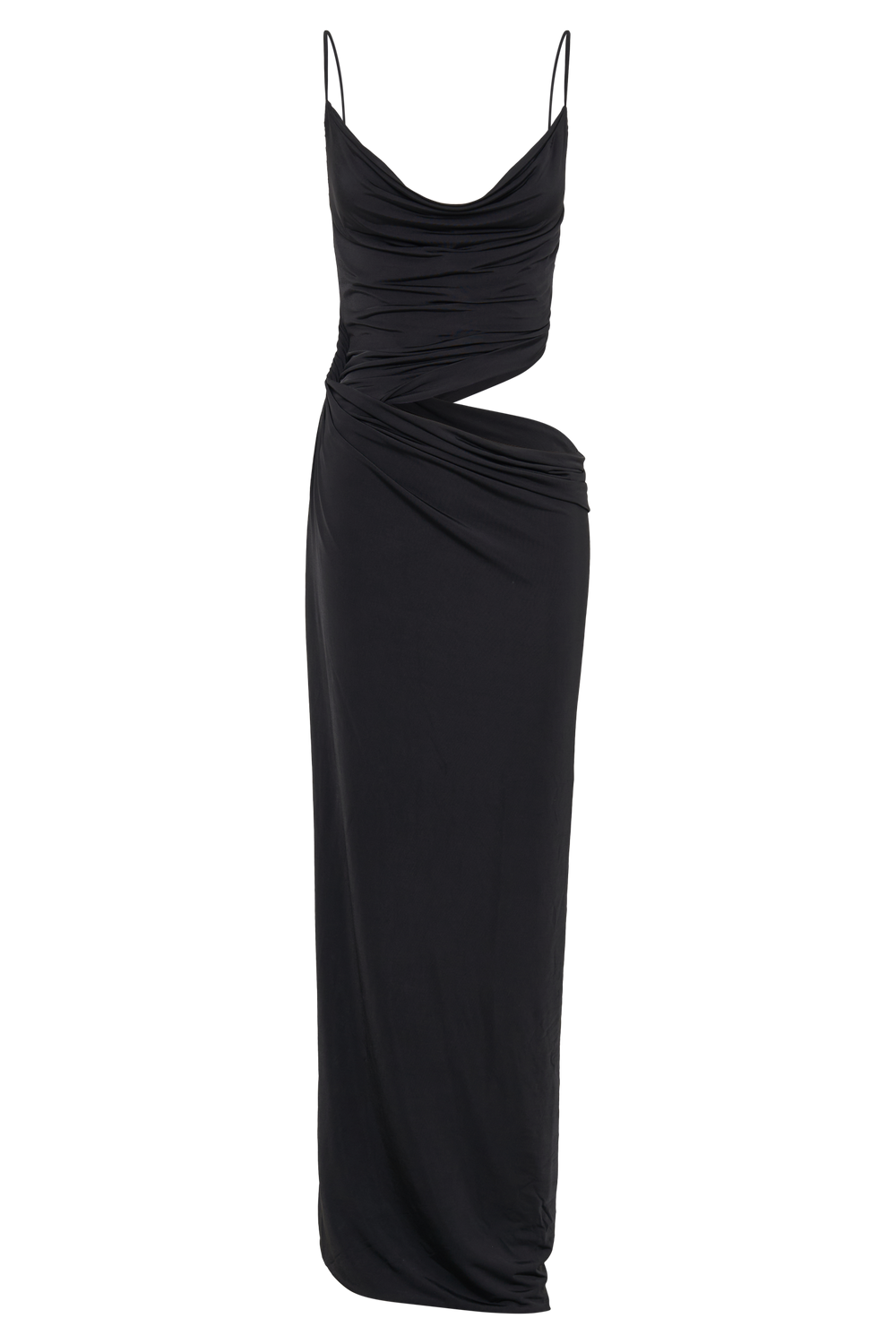 Jemma Draped Slinky Maxi Dress - Black
