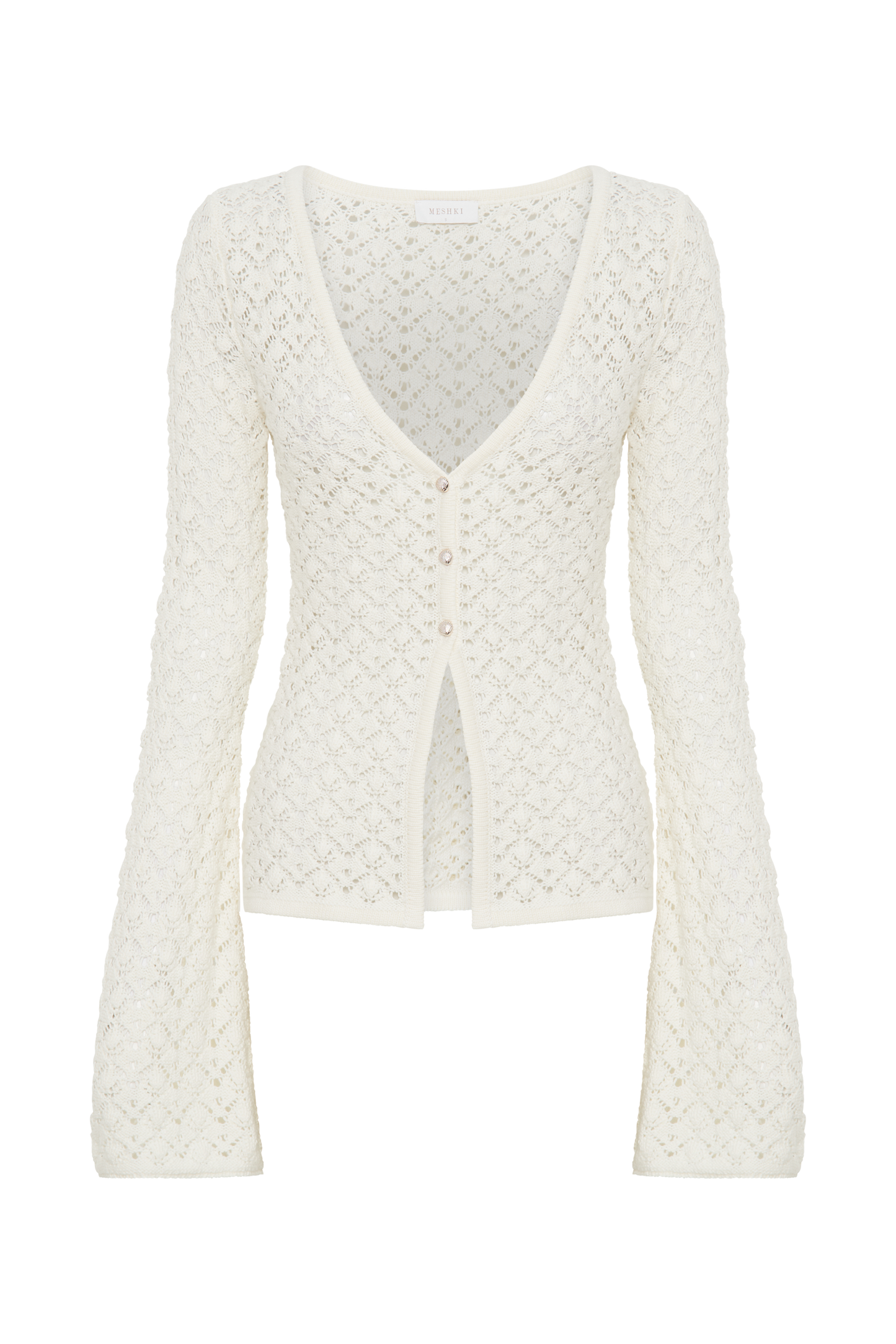 Murphy Long Sleeve Knit Shell Button Cardigan - White