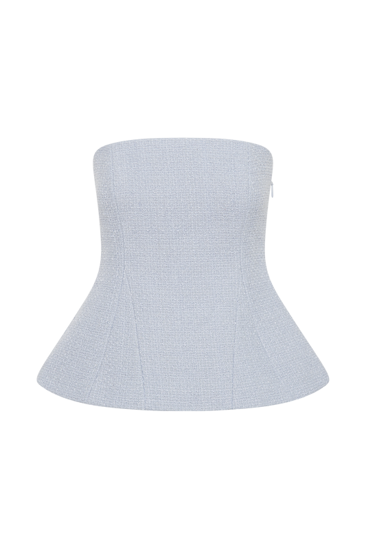 Cyrus Strapless Boucle Top - Sky Blue