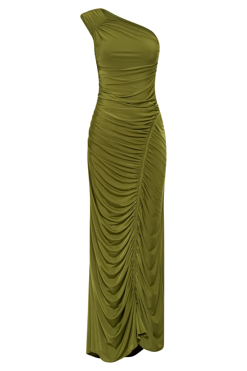 Capri Gathered Slinky Maxi Dress - Vintage Olive