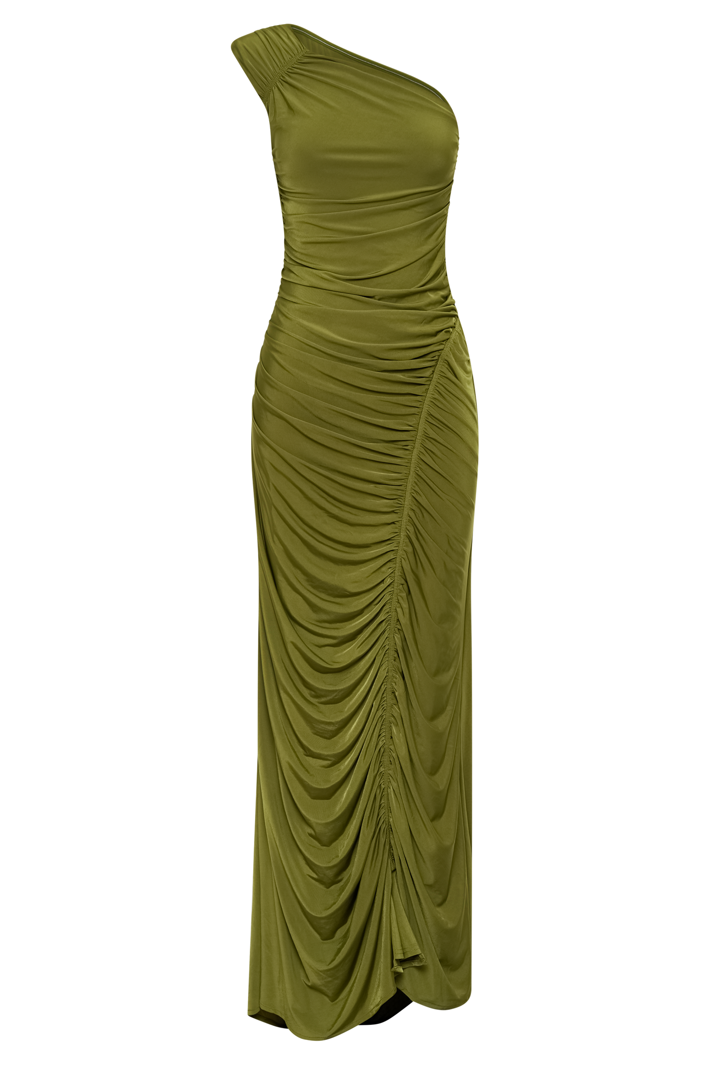 Capri Gathered Slinky Maxi Dress - Vintage Olive