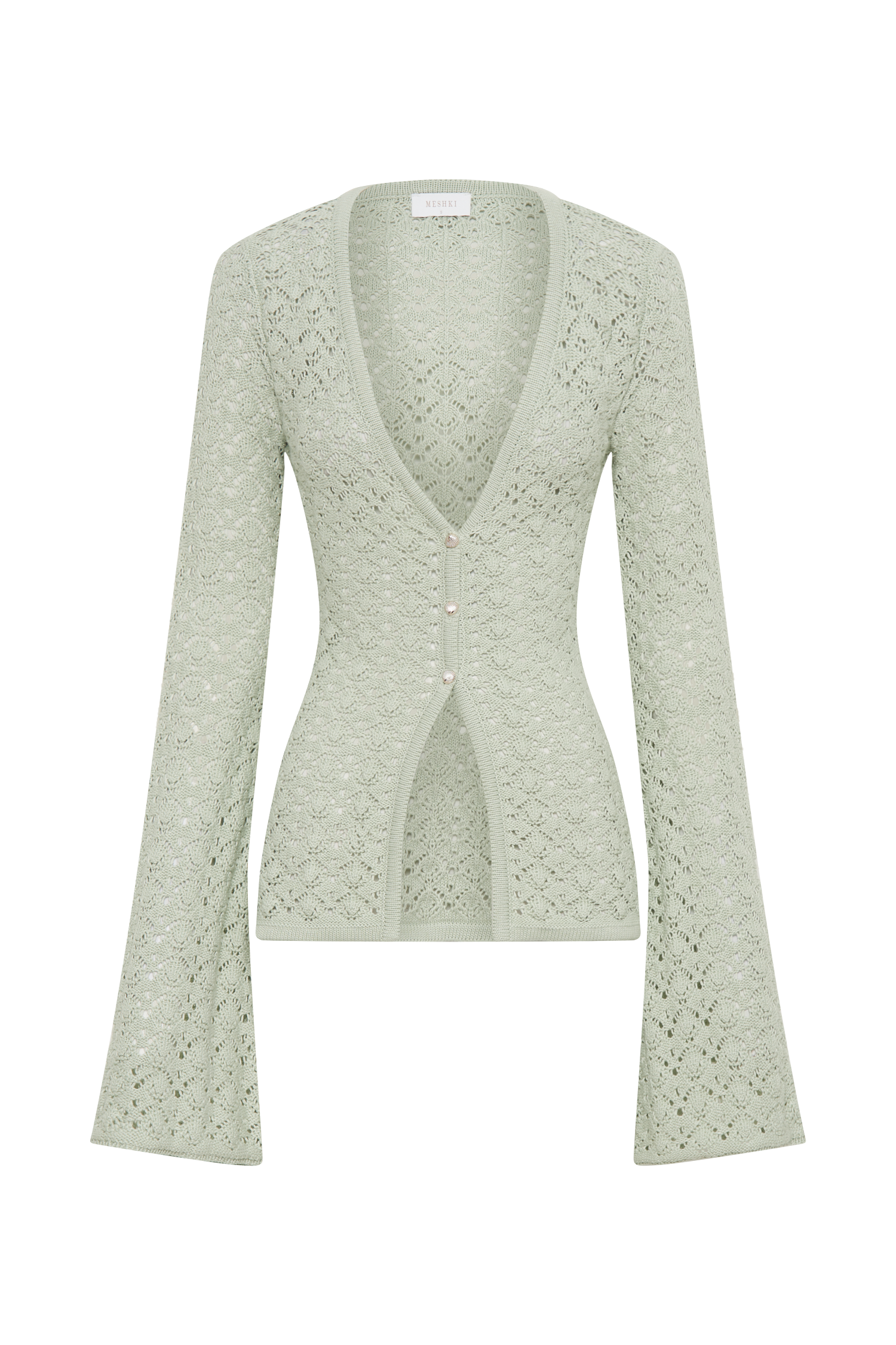 Murphy Long Sleeve Knit Shell Button Cardigan - Pastel Green #12