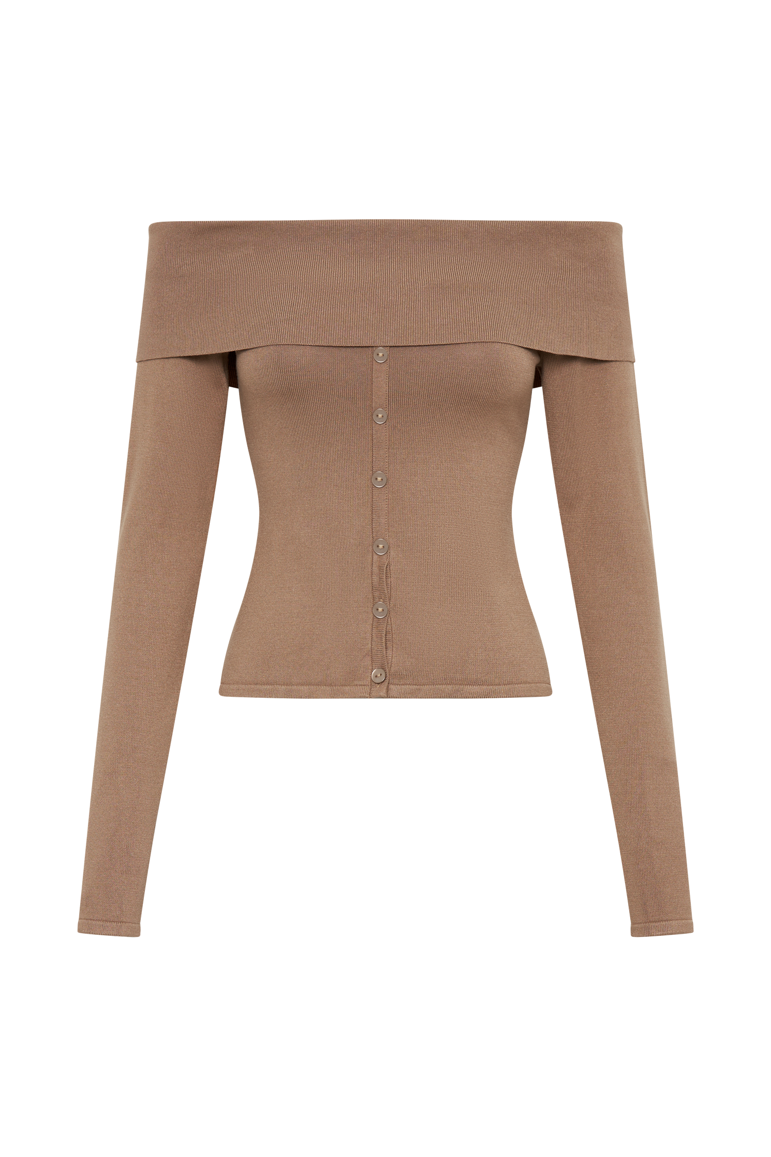 Diedre Buttoned Off Shoulder Knit Top - Pecan #14