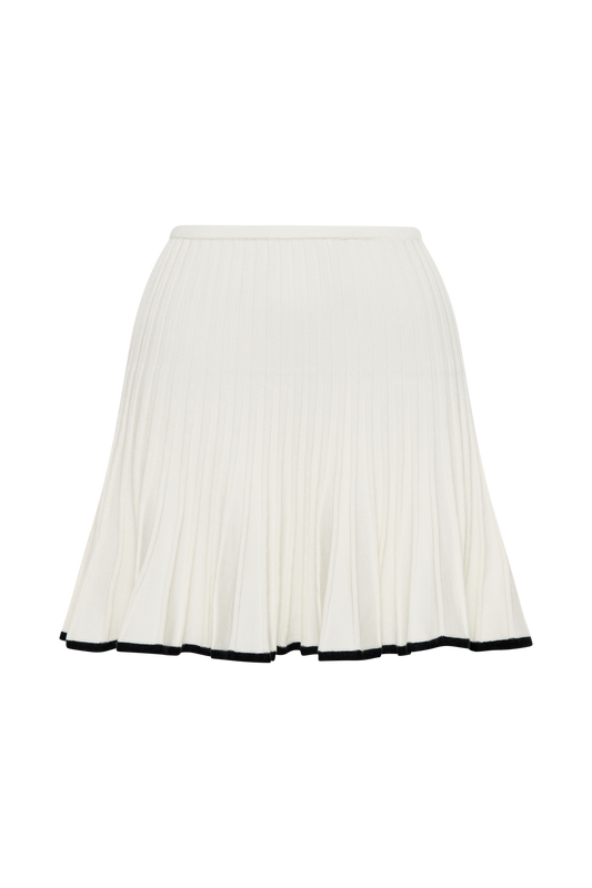 Jolene Contrast Pleated Knit Mini Skirt - White