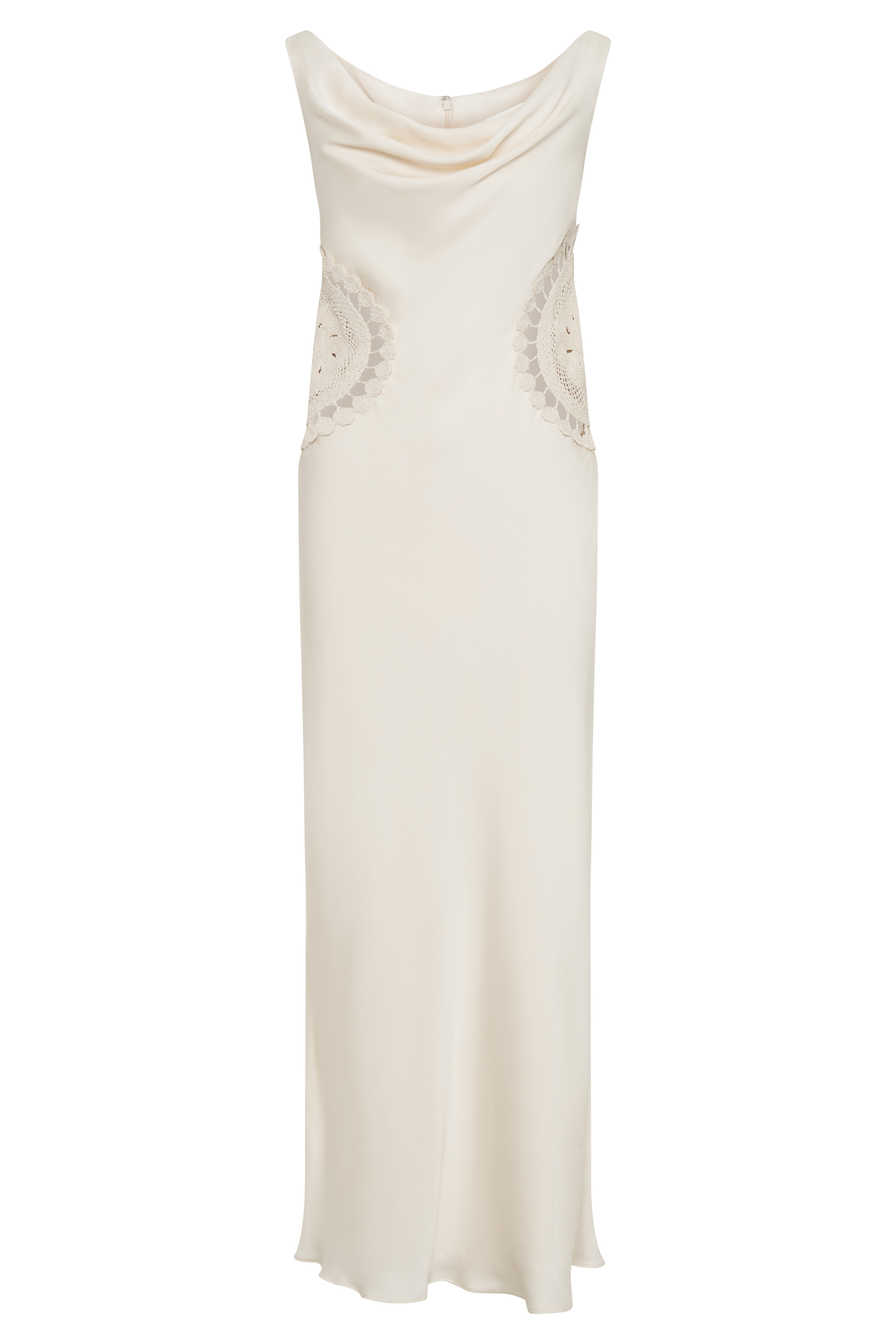 Kristina Satin Maxi Dress With Crochet - Ivory #8