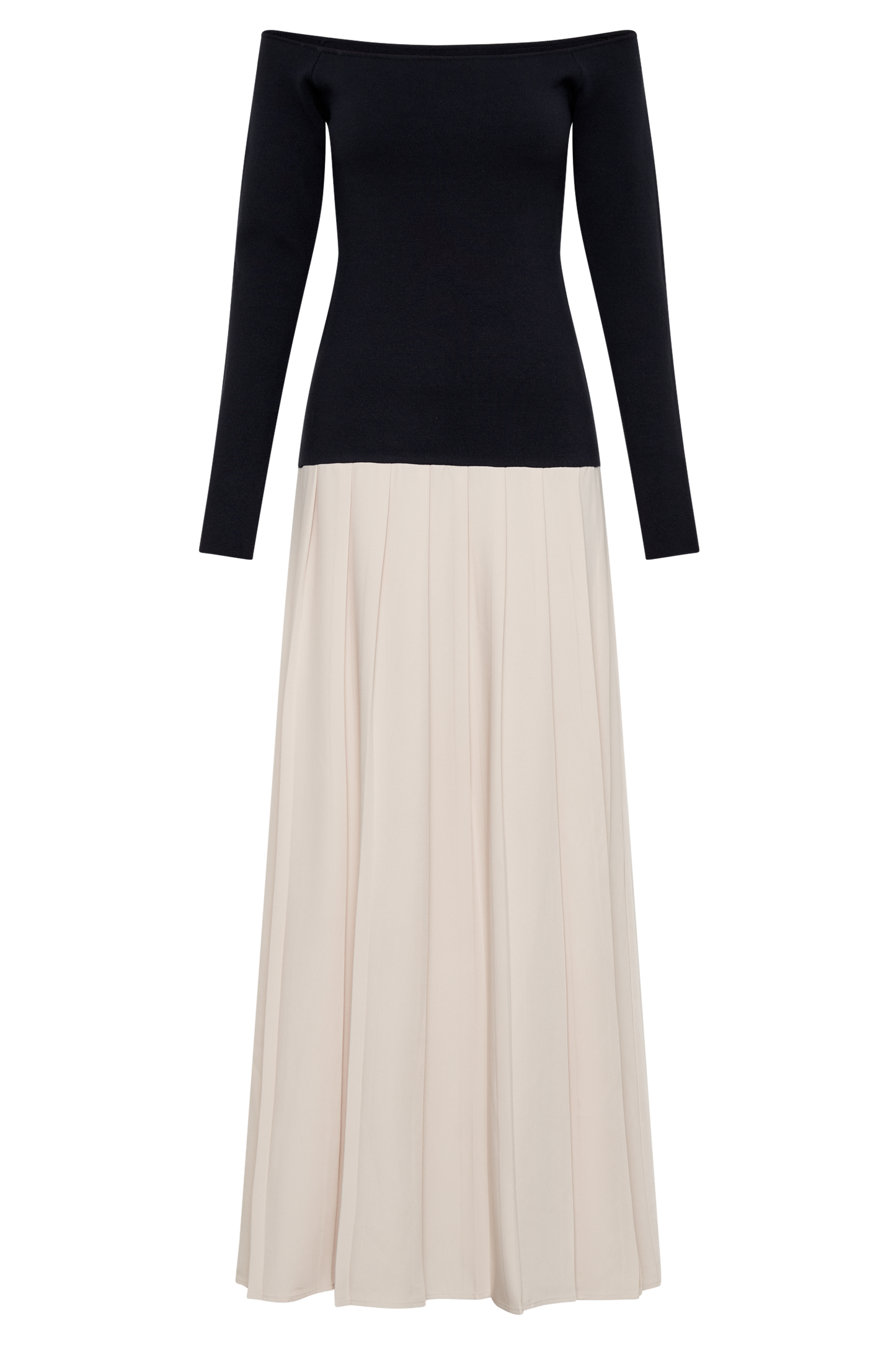 Presley Contrast Knit Off Shoulder Maxi Dress - Navy And Cream