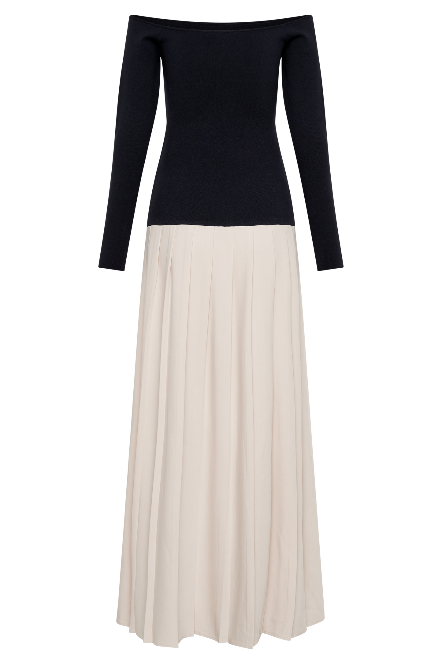 Presley Contrast Knit Off Shoulder Maxi Dress - Navy And Cream