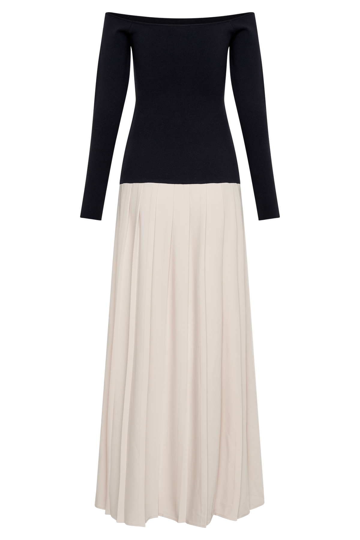Presley Contrast Knit Off Shoulder Maxi Dress - Navy And Cream #10