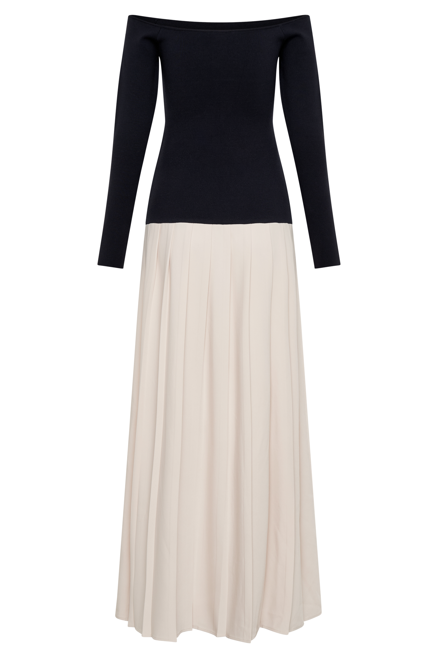 Presley Contrast Knit Off Shoulder Maxi Dress - Navy And Cream #10