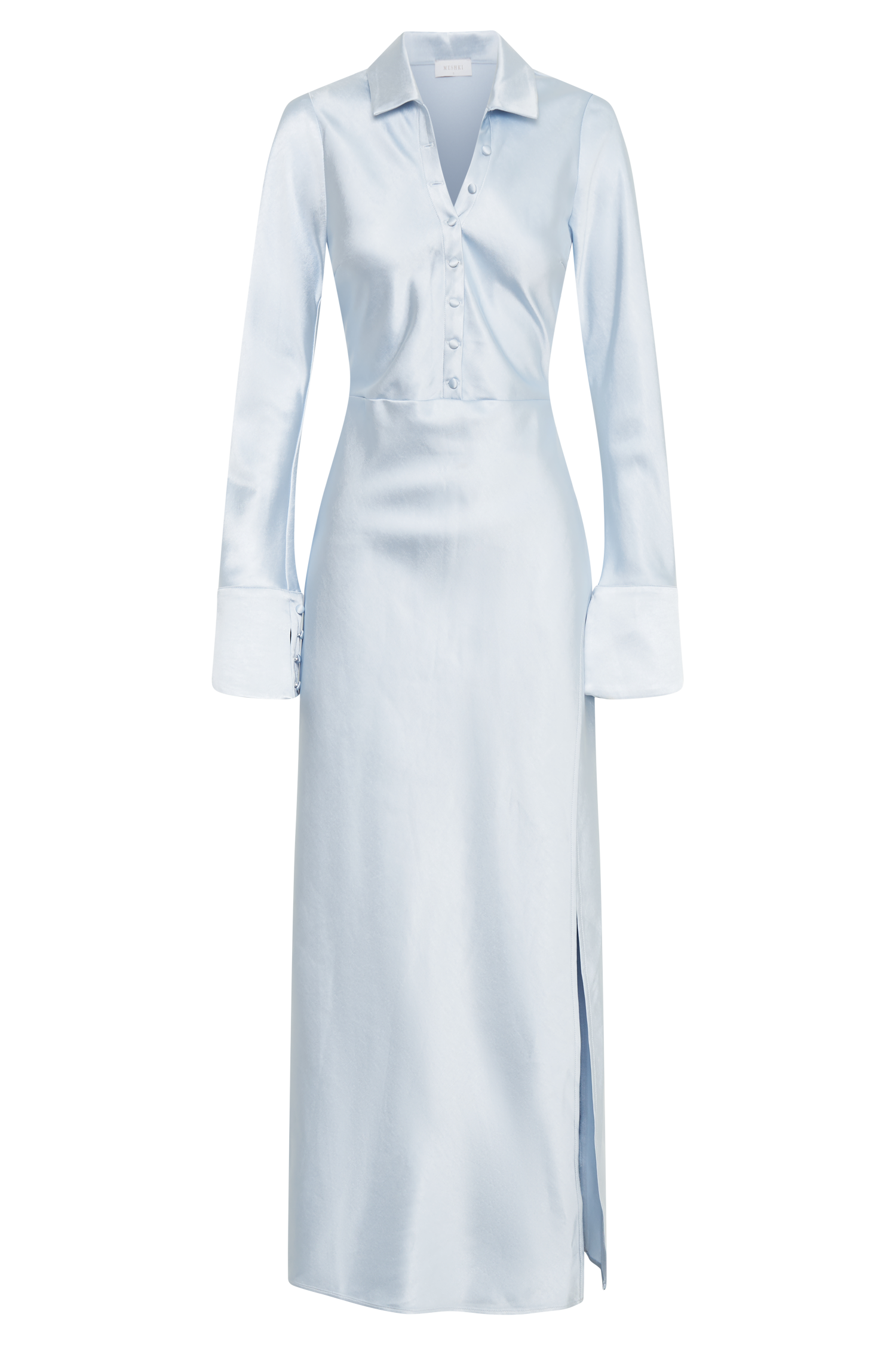 Whitley Satin Collared Maxi Dress - Ice Blue #11