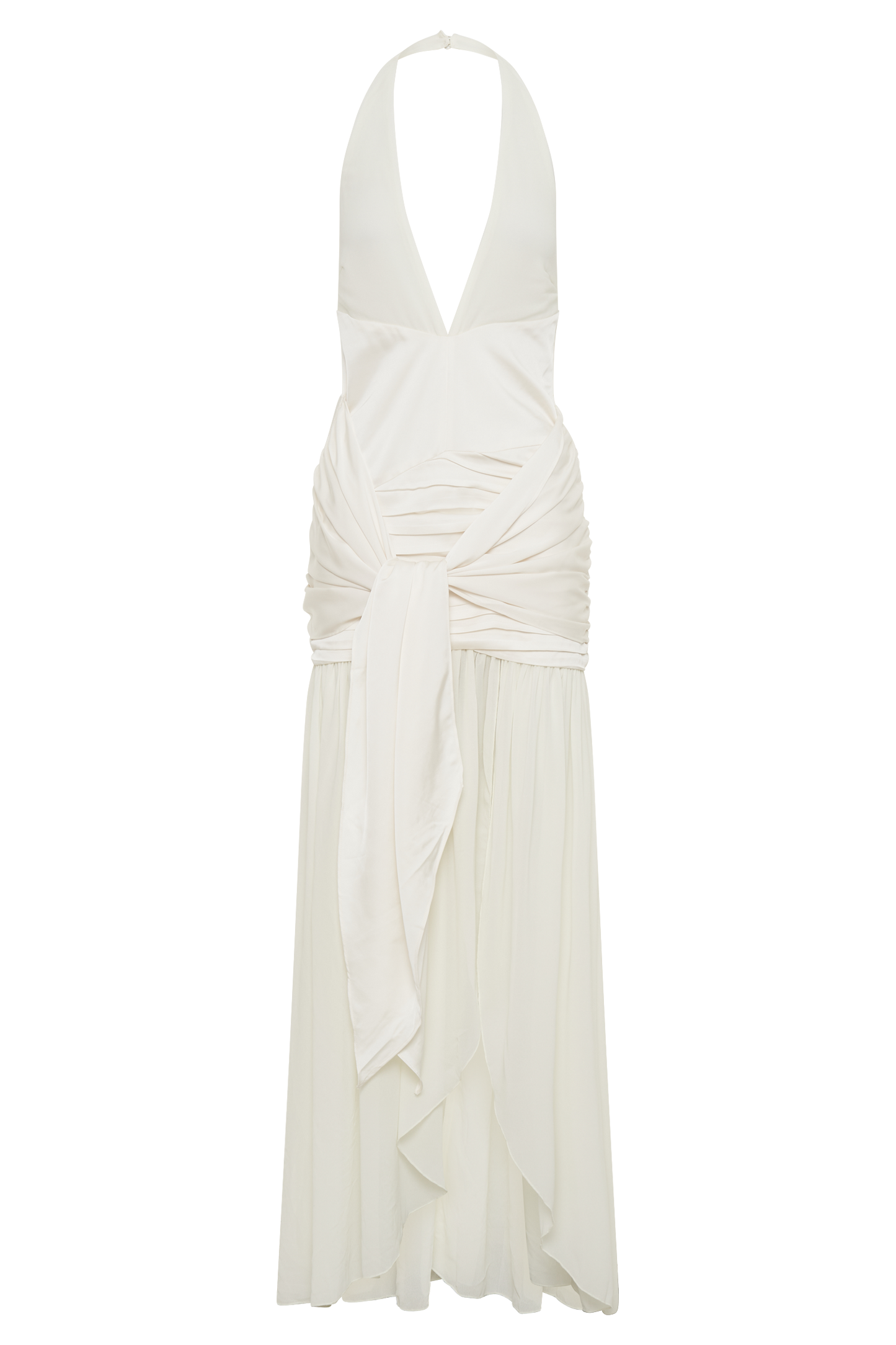 Graziana Satin Chiffon Plunge Maxi Dress - Ivory