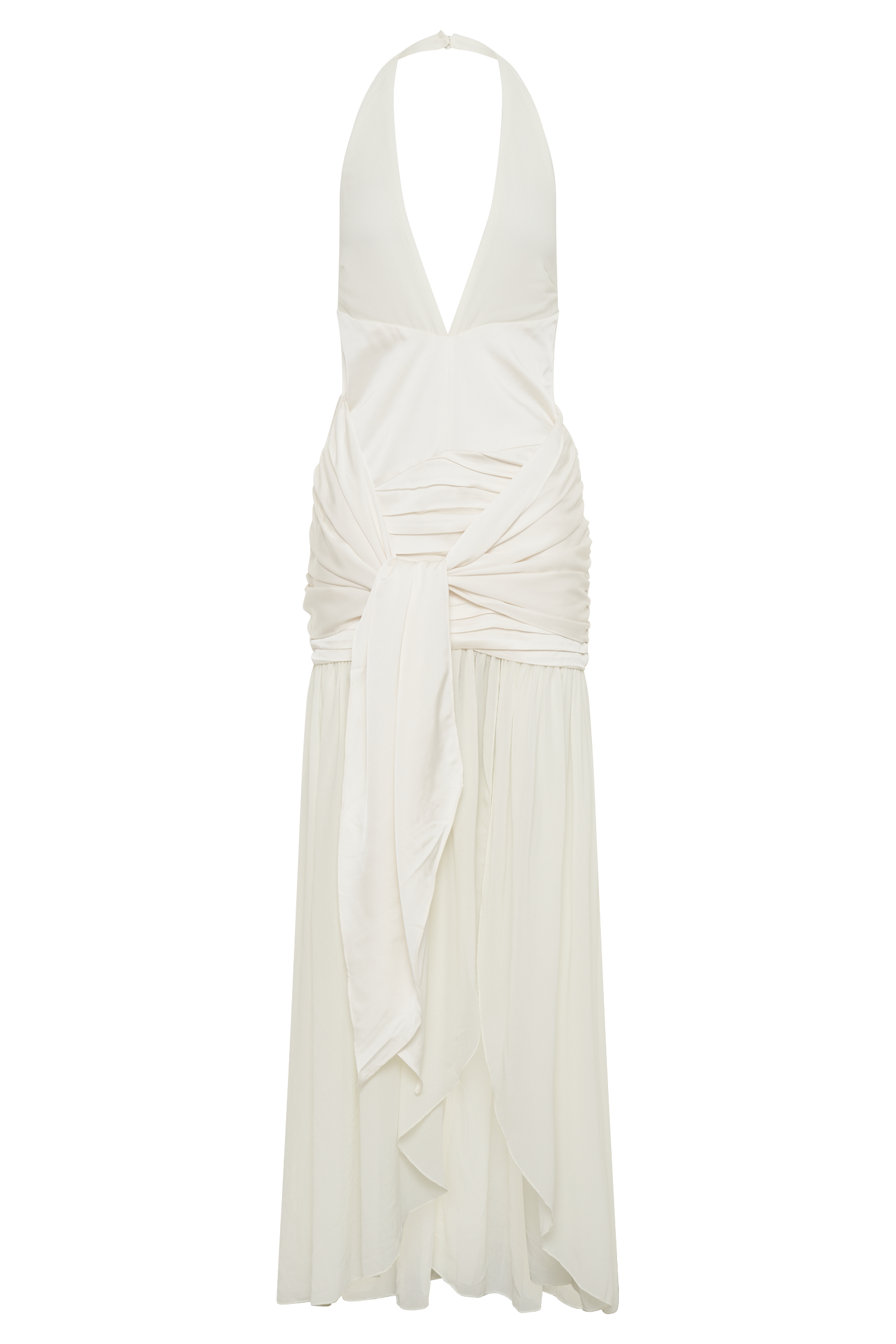 Graziana Satin Chiffon Plunge Maxi Dress - Ivory #13