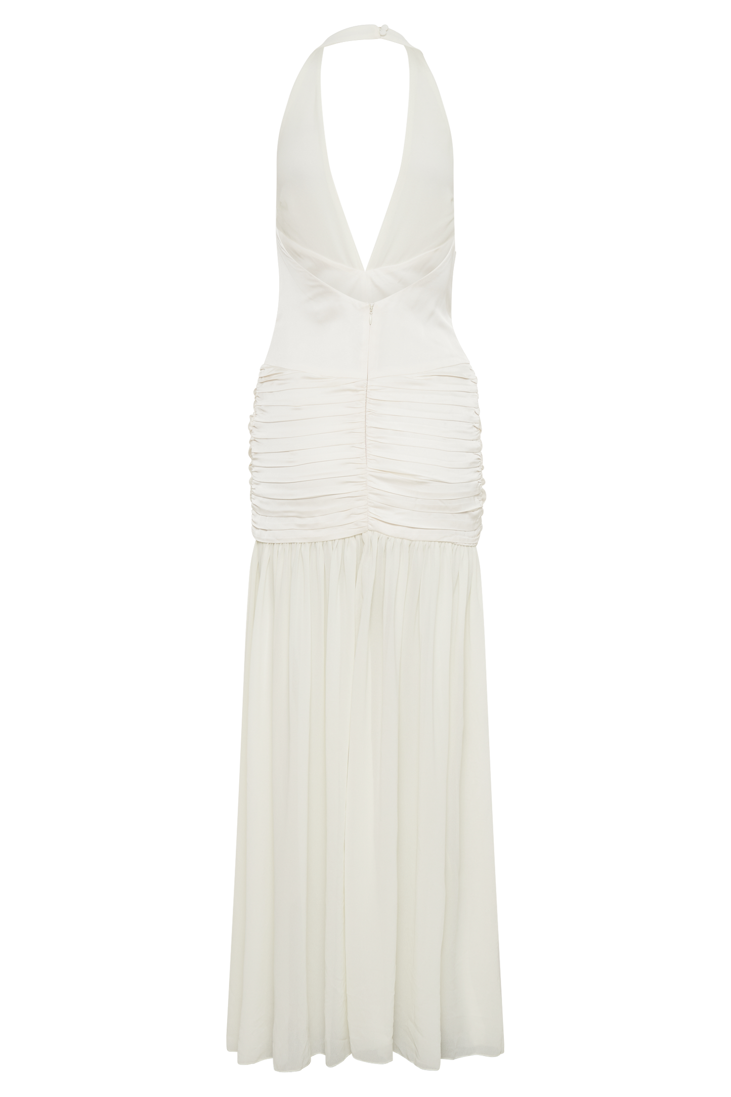 Graziana Satin Chiffon Plunge Maxi Dress - Ivory