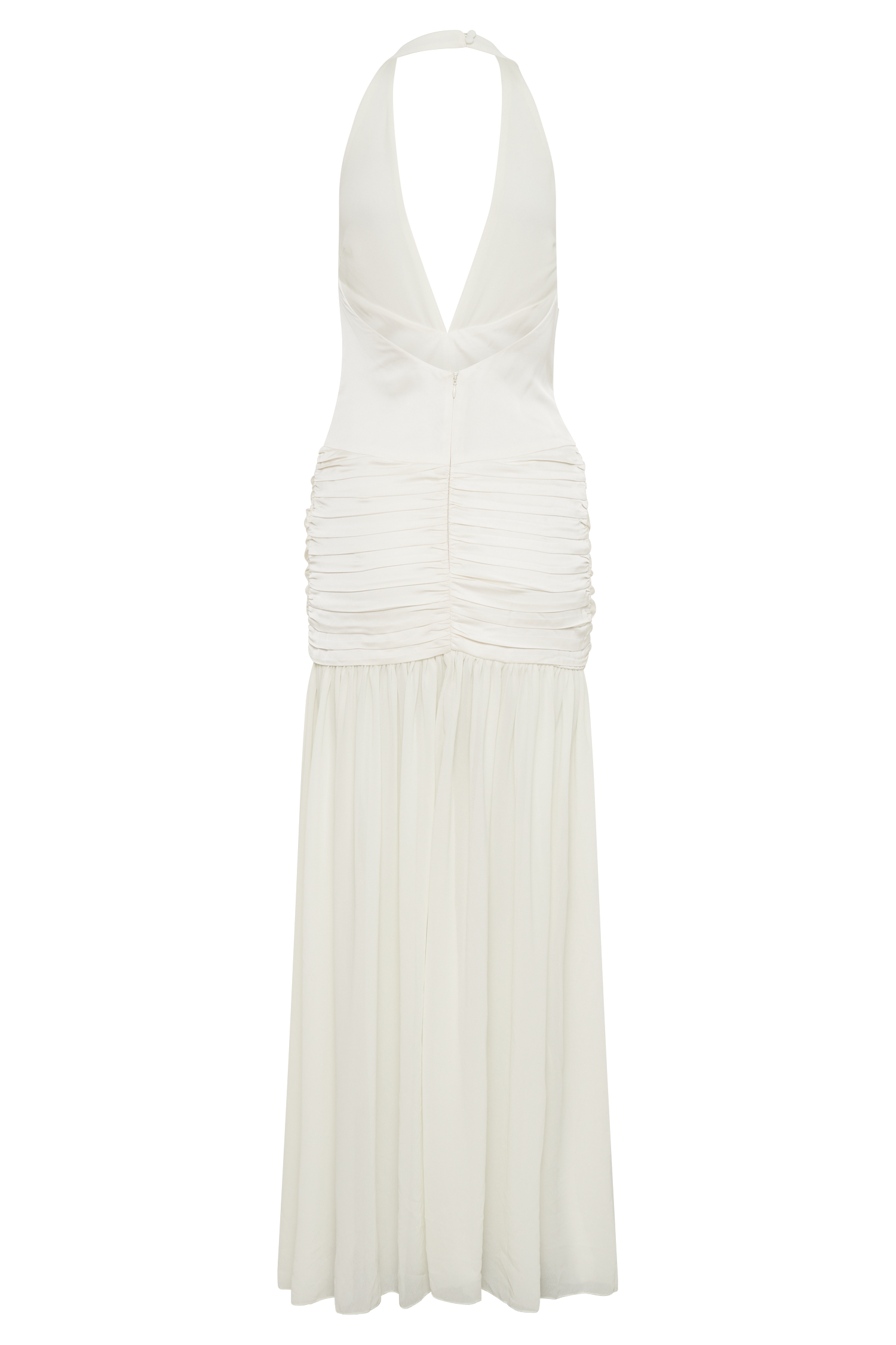 Graziana Satin Chiffon Plunge Maxi Dress - Ivory #14