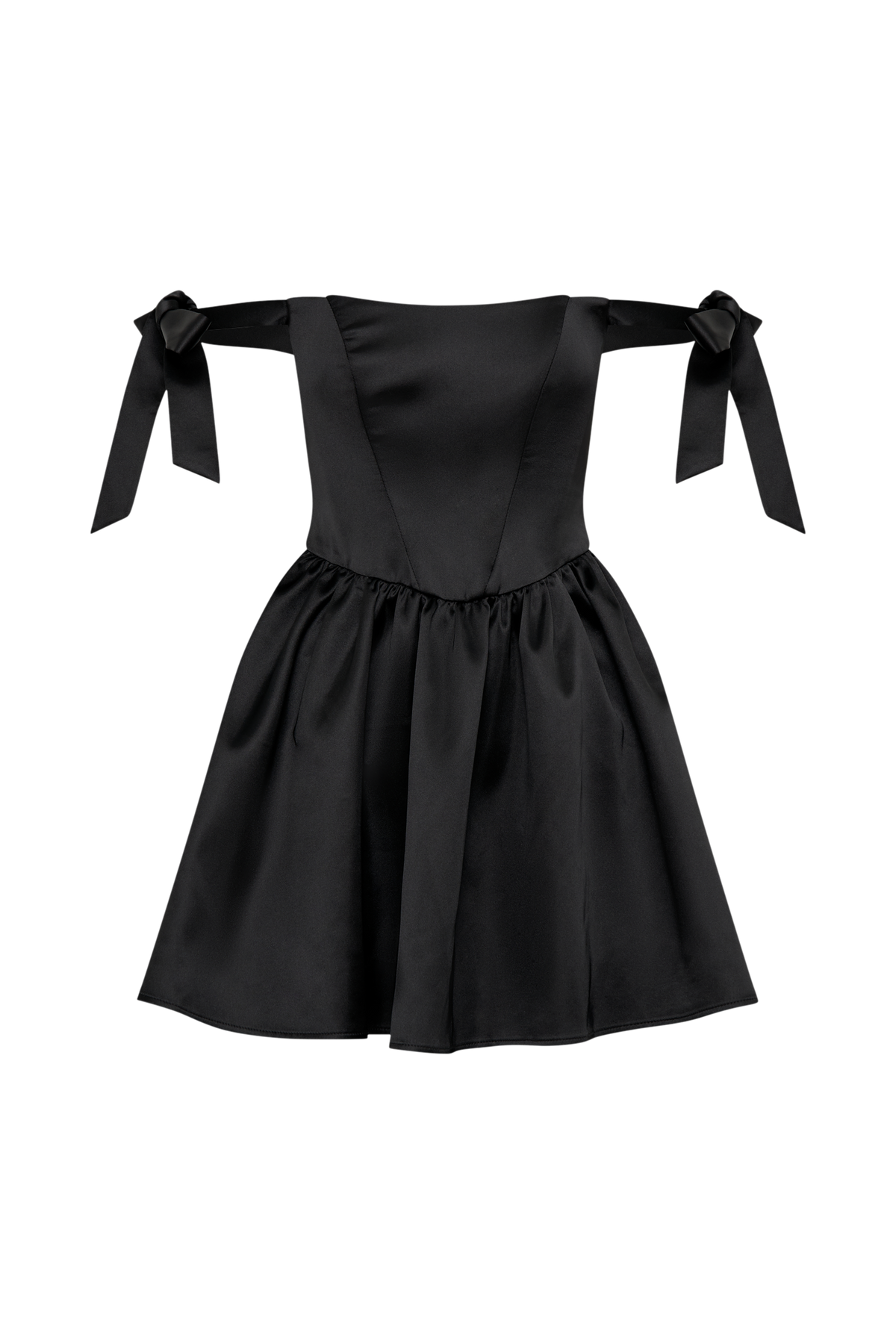 Rita Satin Mini Dress With Bow Sleeves - Black #10