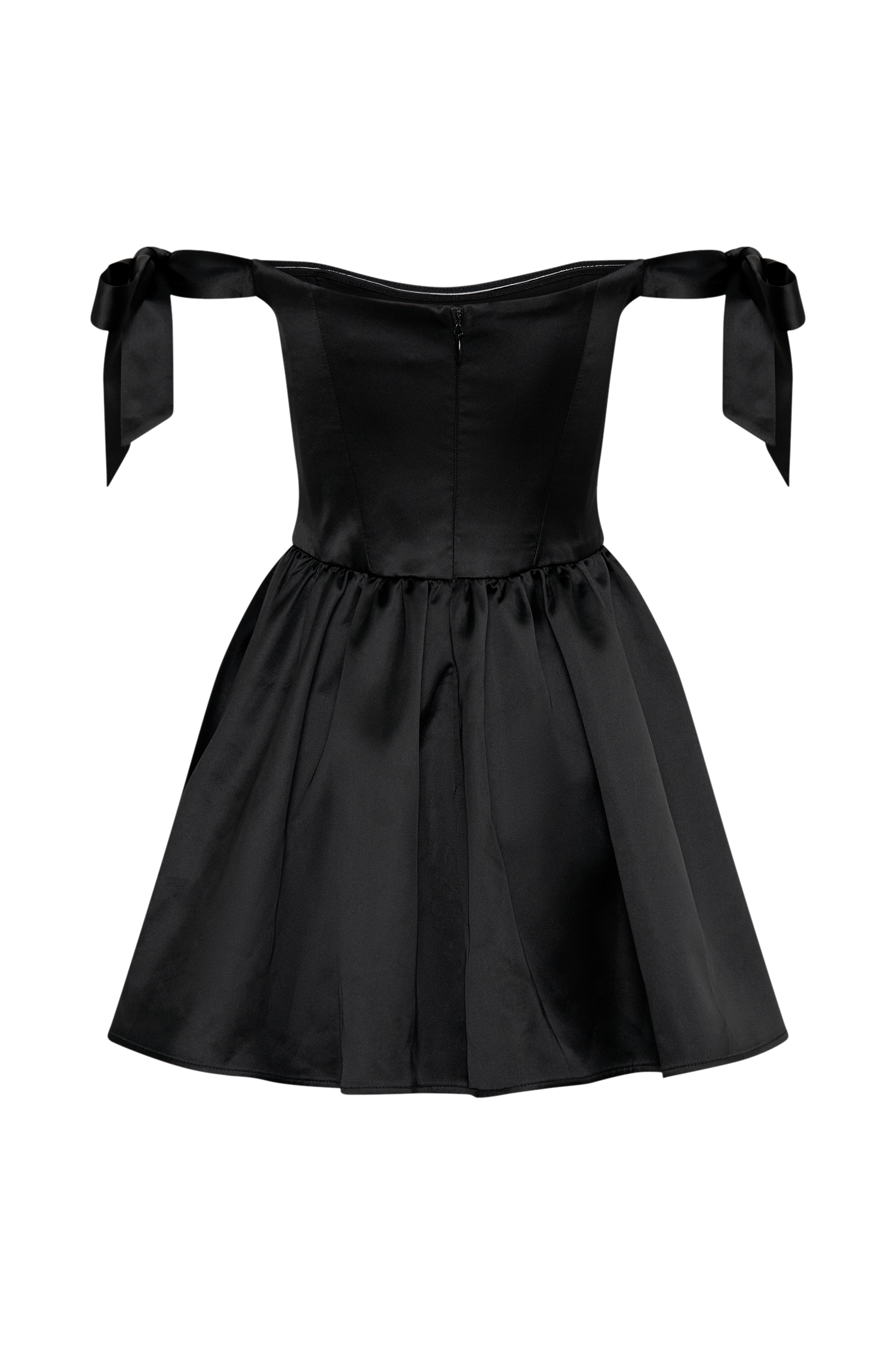 Rita Satin Mini Dress With Bow Sleeves - Black #9