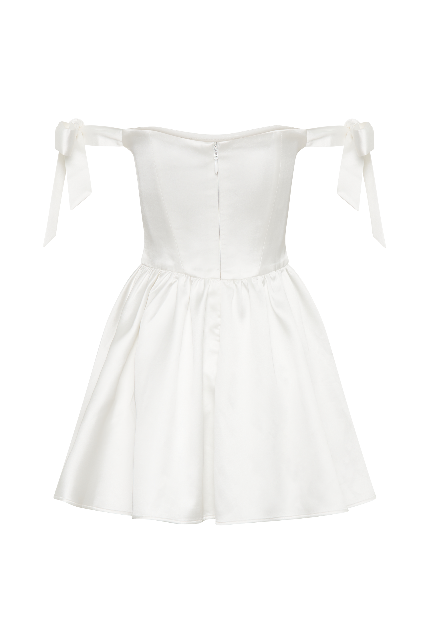 Rita Satin Mini Dress With Bow Sleeves - White #9