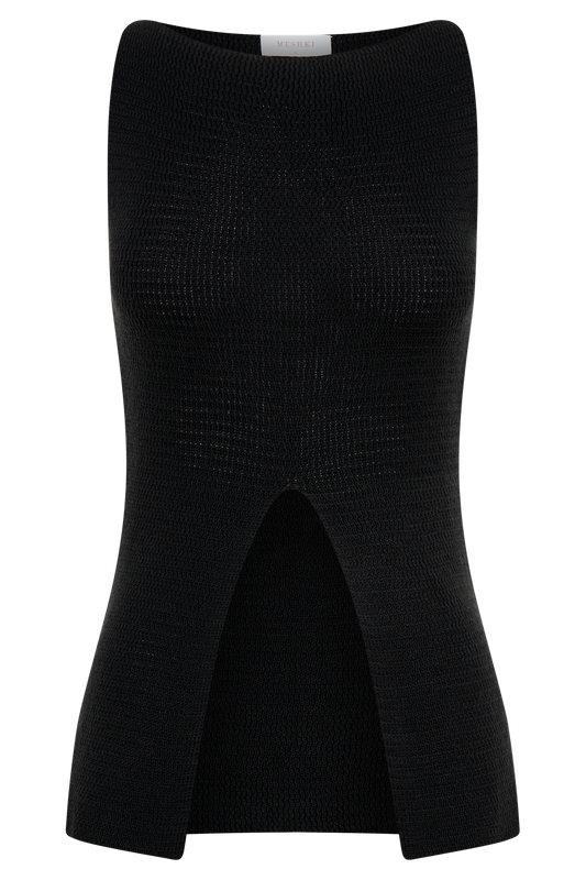 Ridley Knit Tank Top With Split - Black