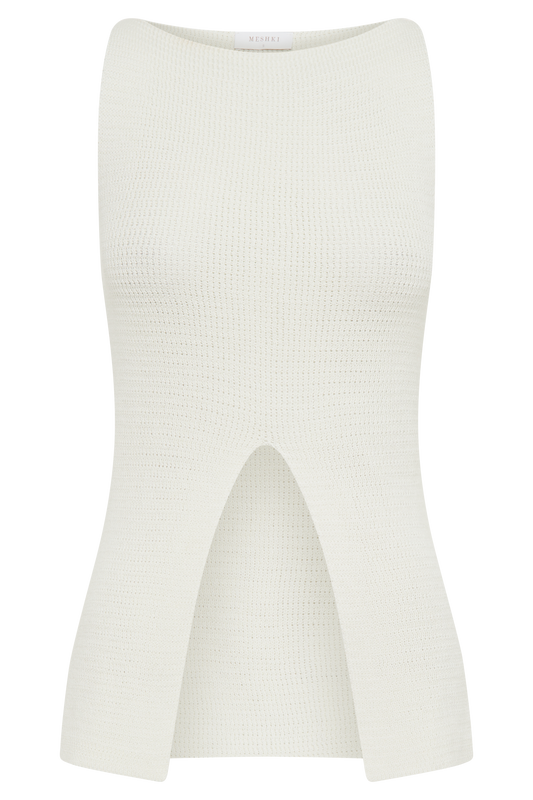 Ridley Knit Tank Top With Split - Ivory