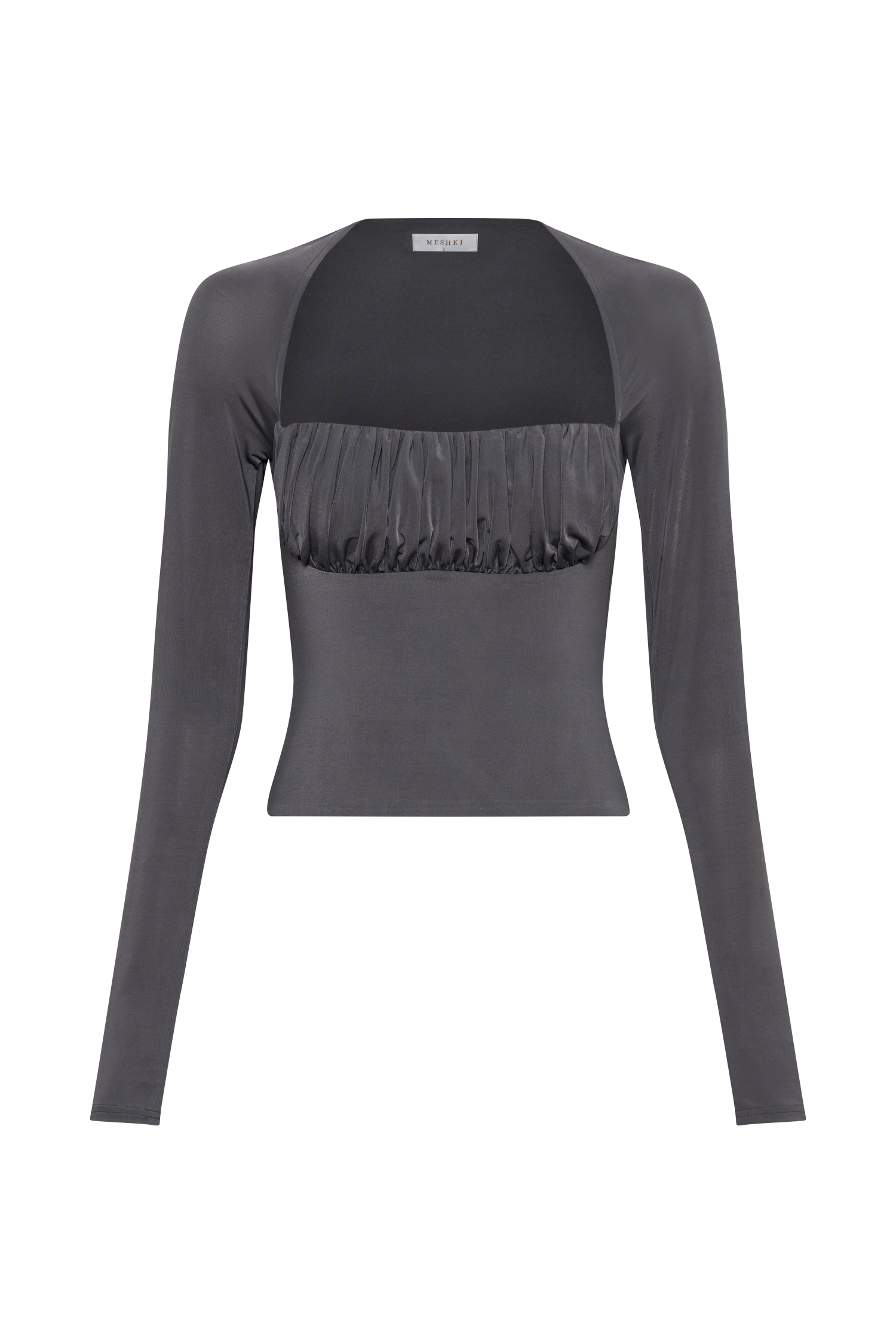 Billie Slinky Ruched Long Sleeve Top - Charcoal #10