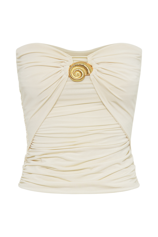 Winslet Strapless Slinky Longline Top With Shell Hardware - Ivory