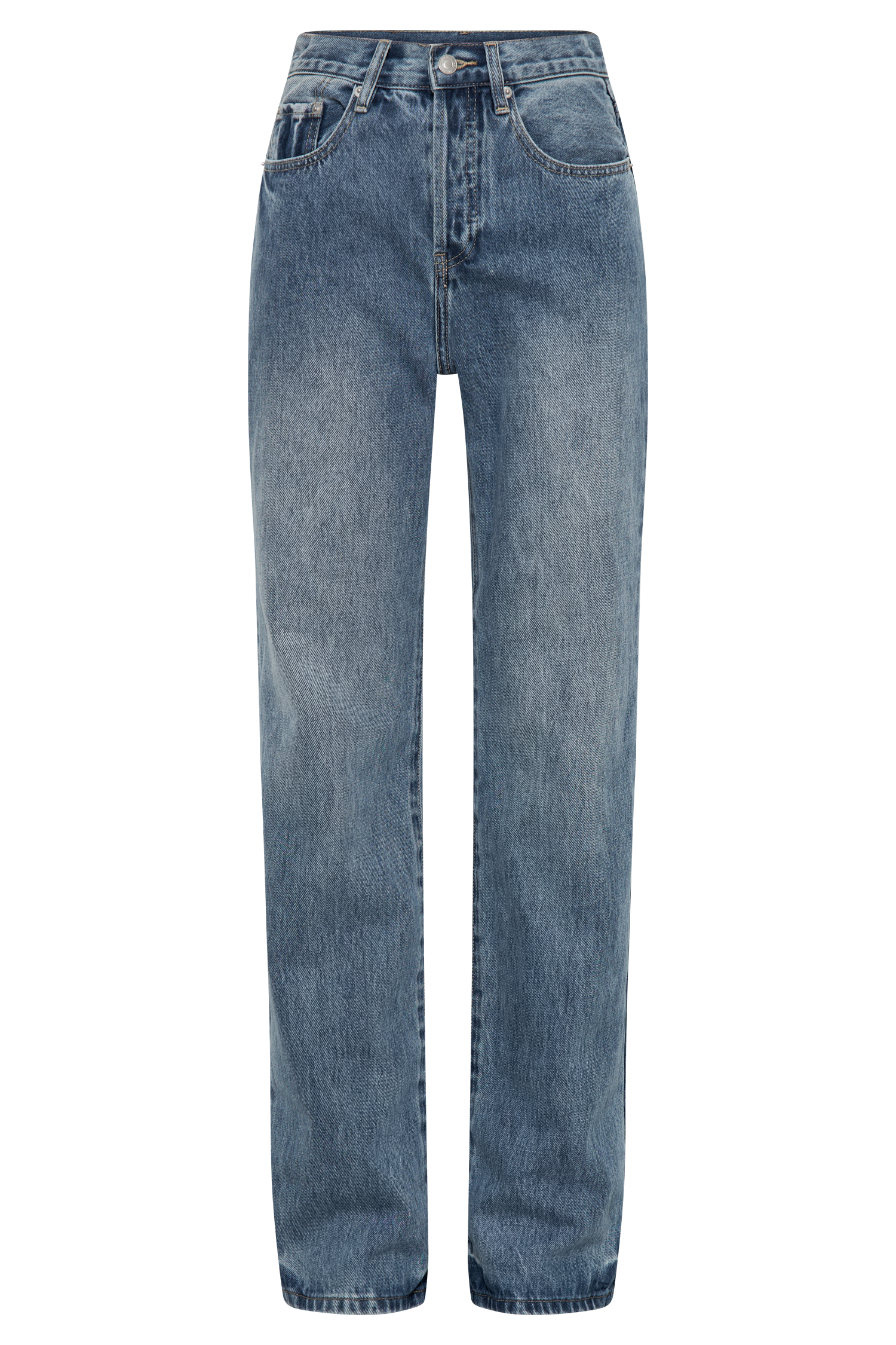 Janine High Waisted Straight Leg Jeans - Washed Mid Blue #13
