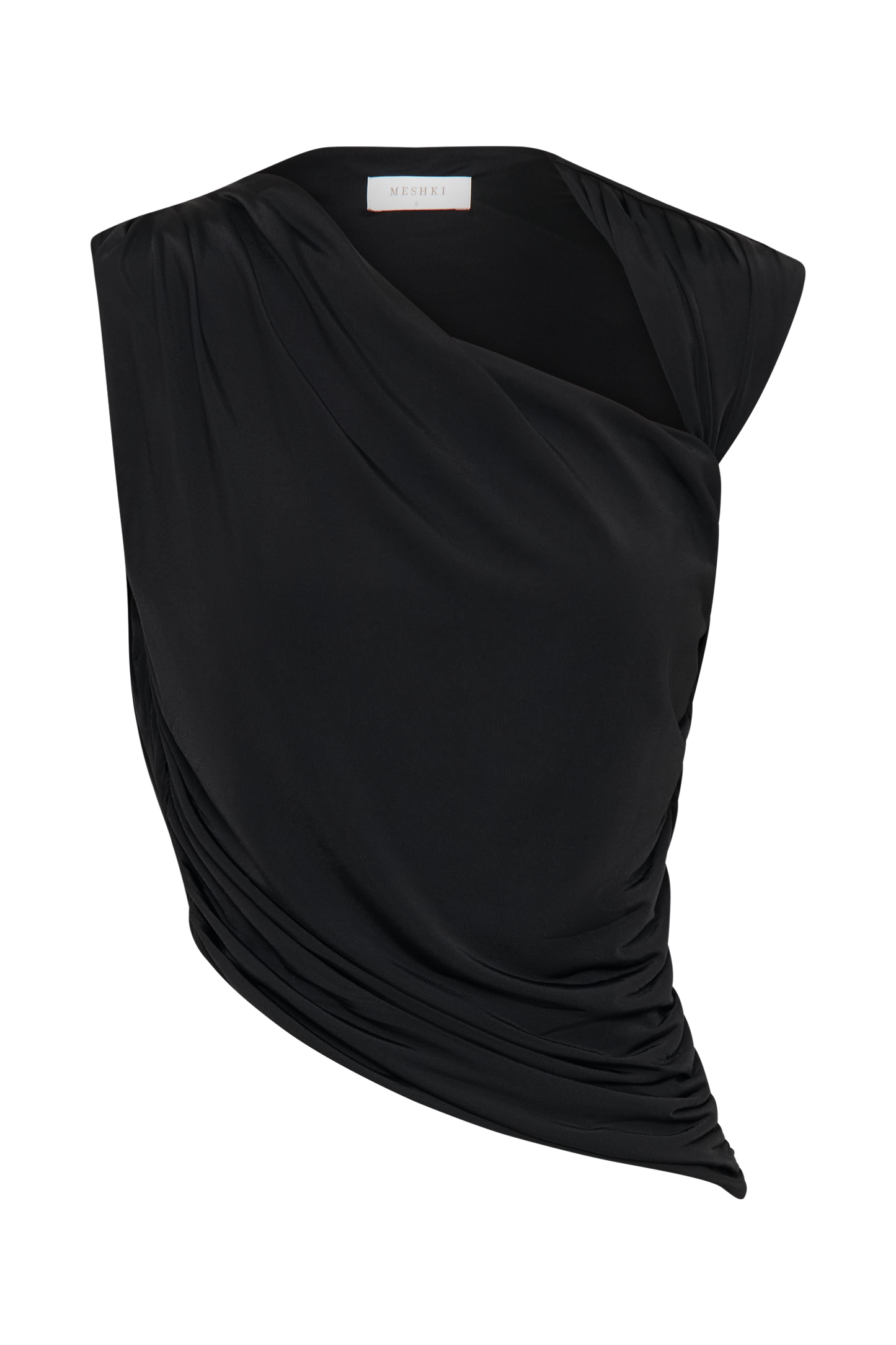 Griselda Draped Slinky Sleeveless Top - Black