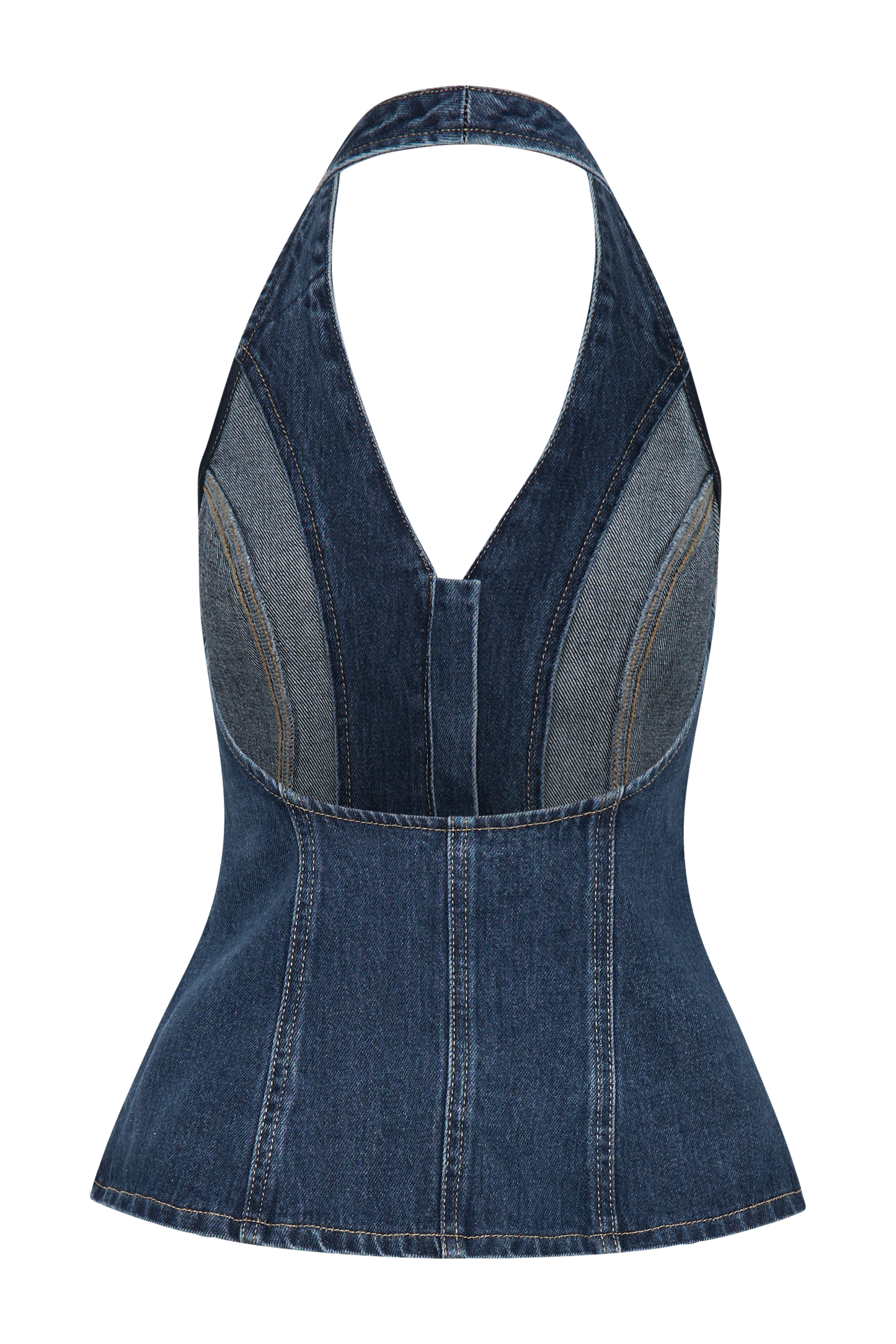 India Button Front Halter Denim Longline Top - Dark Blue