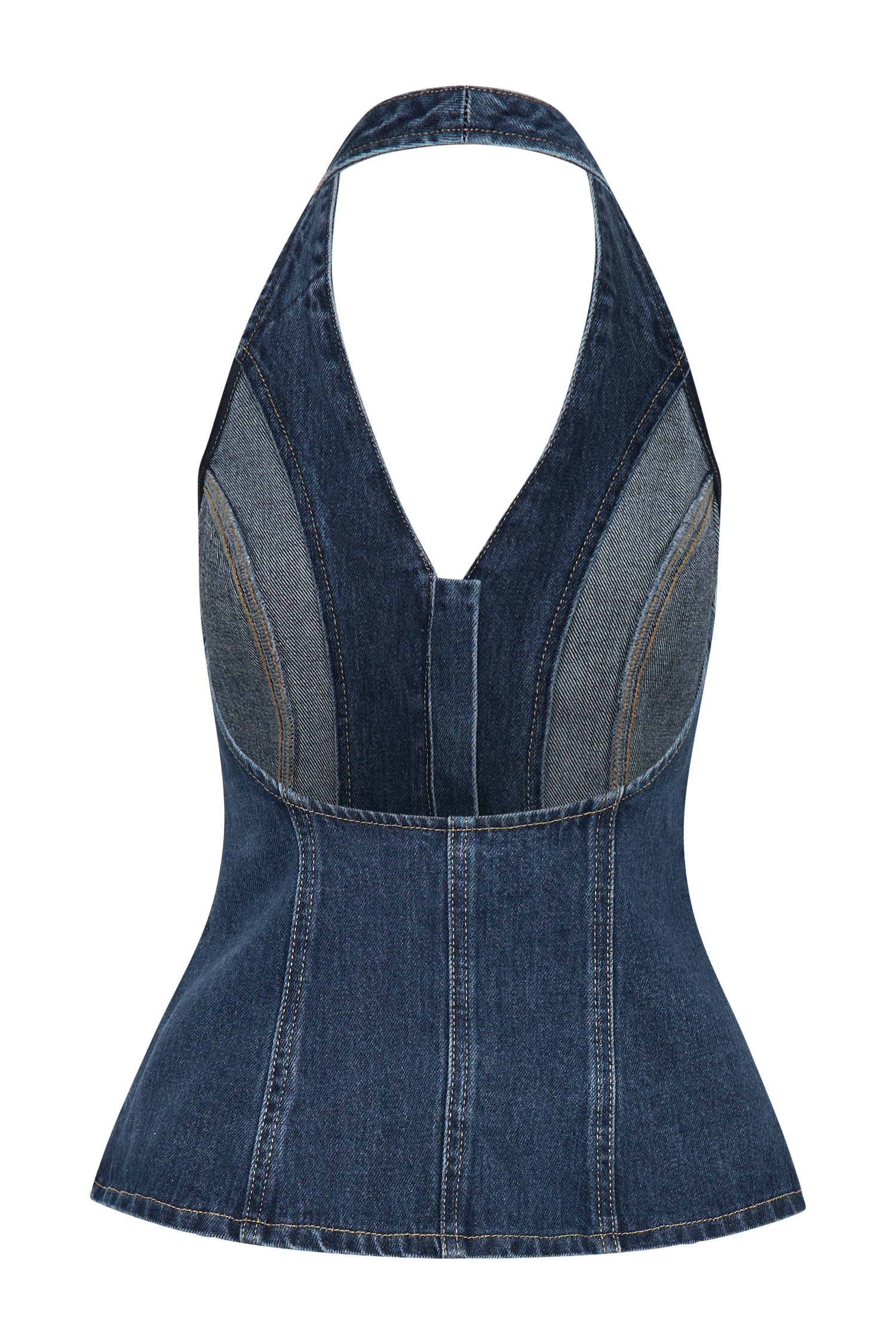 India Button Front Halter Denim Longline Top - Dark Blue #9
