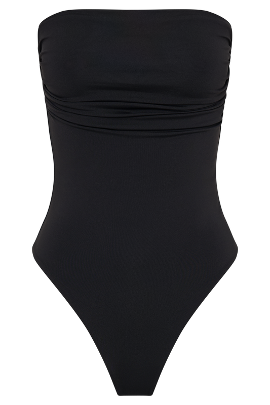 Romina Recycled Nylon Ruched Bodysuit - Black