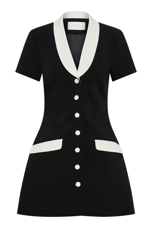 Paolina Collared Contrast Suiting Mini Dress - Black/White