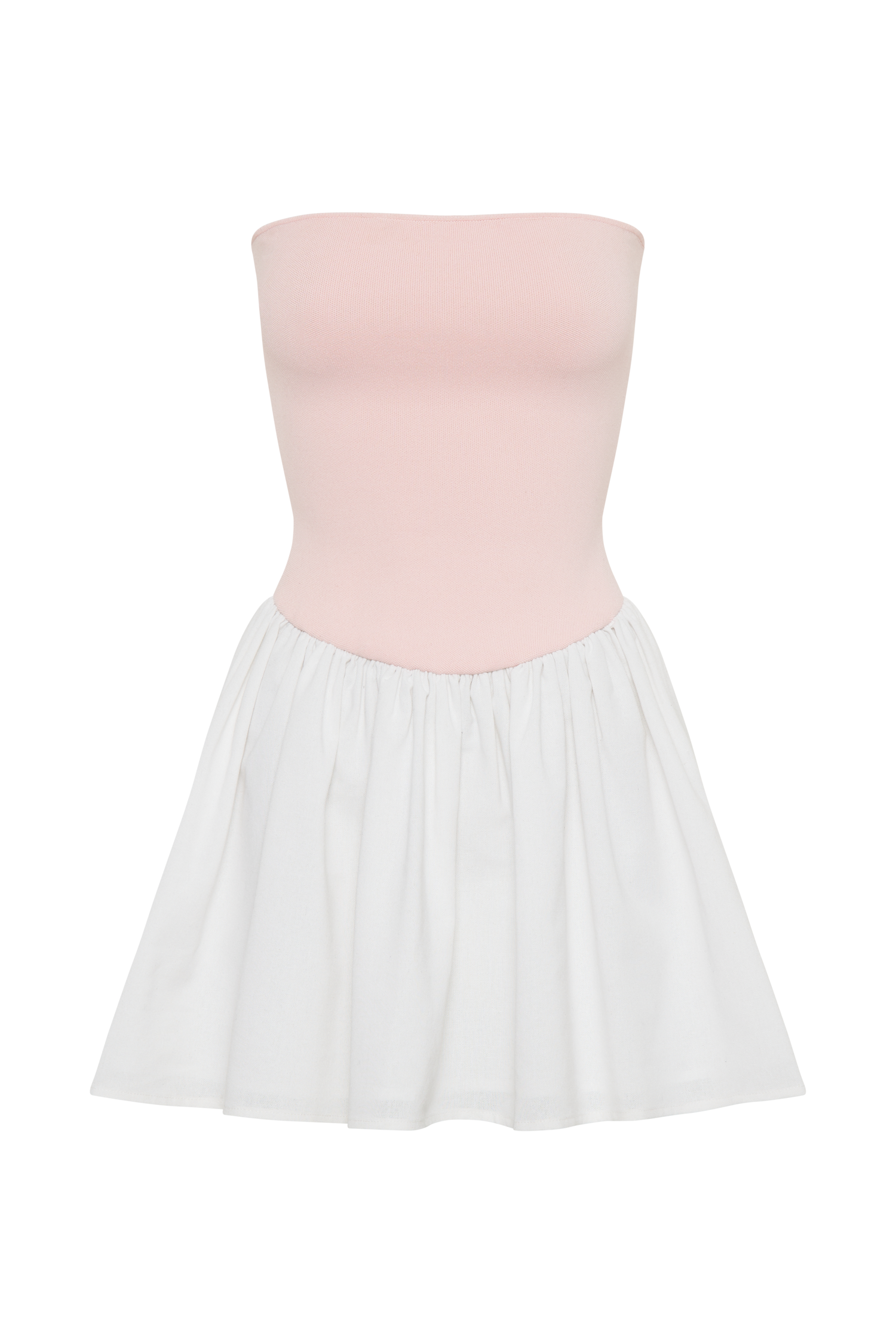 Hannah Knit And Linen Mini Dress - Baby Pink/White #9