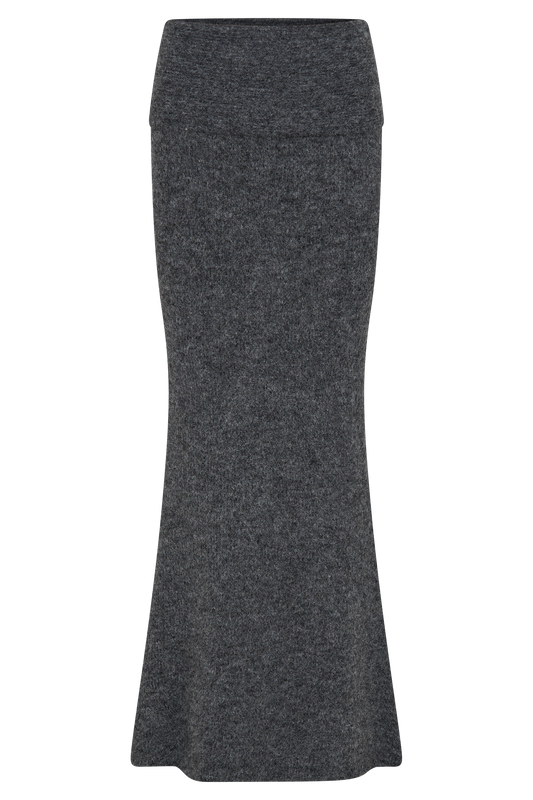 Charlotte Knit Maxi Skirt With Overlay - Charcoal